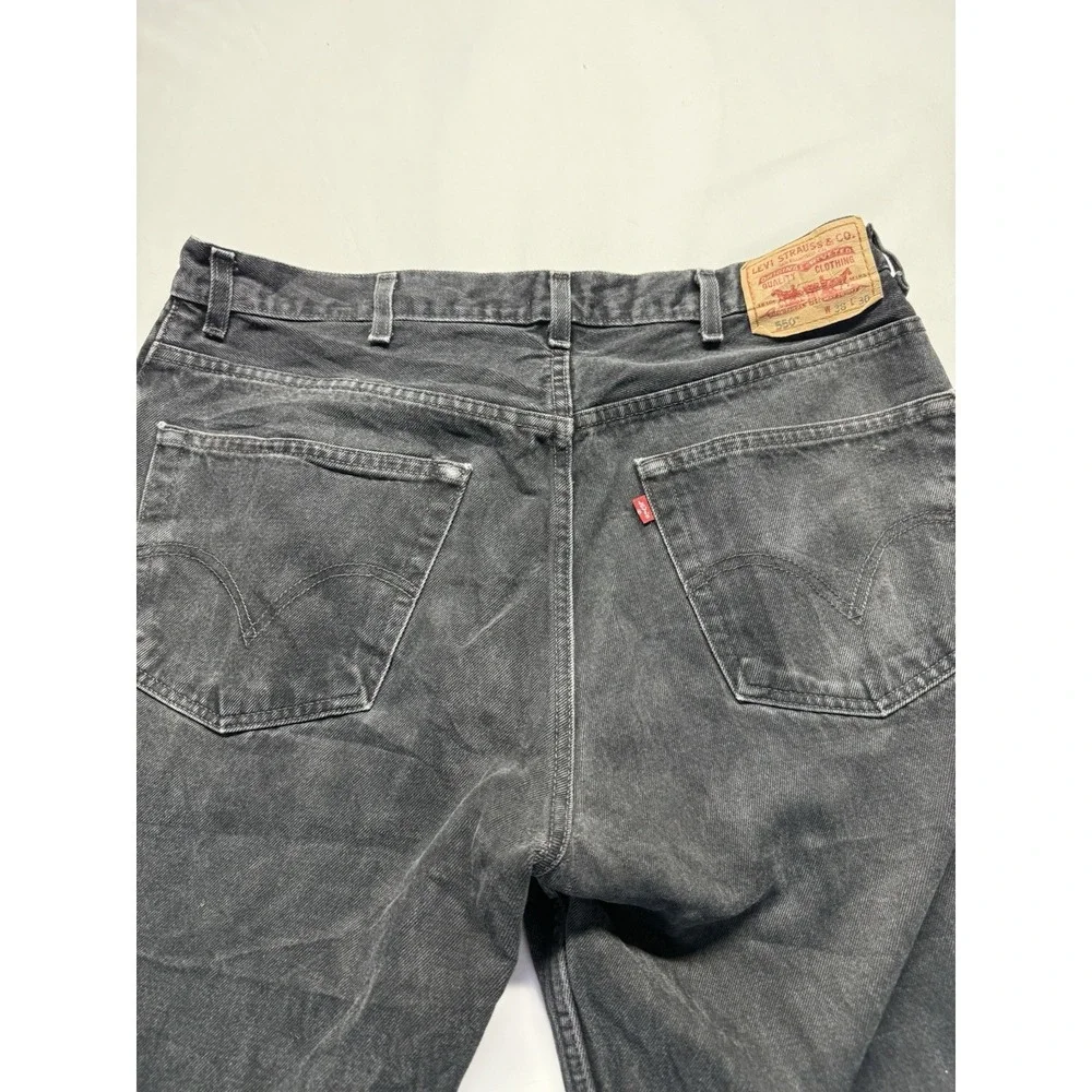 Levis 550 Black denim Jeans‎ Mens 38x30 Relaxed fit Distressed Fray Casual Pant